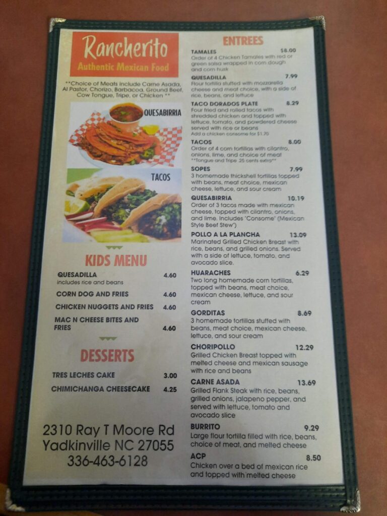 Rancherito Menu 2